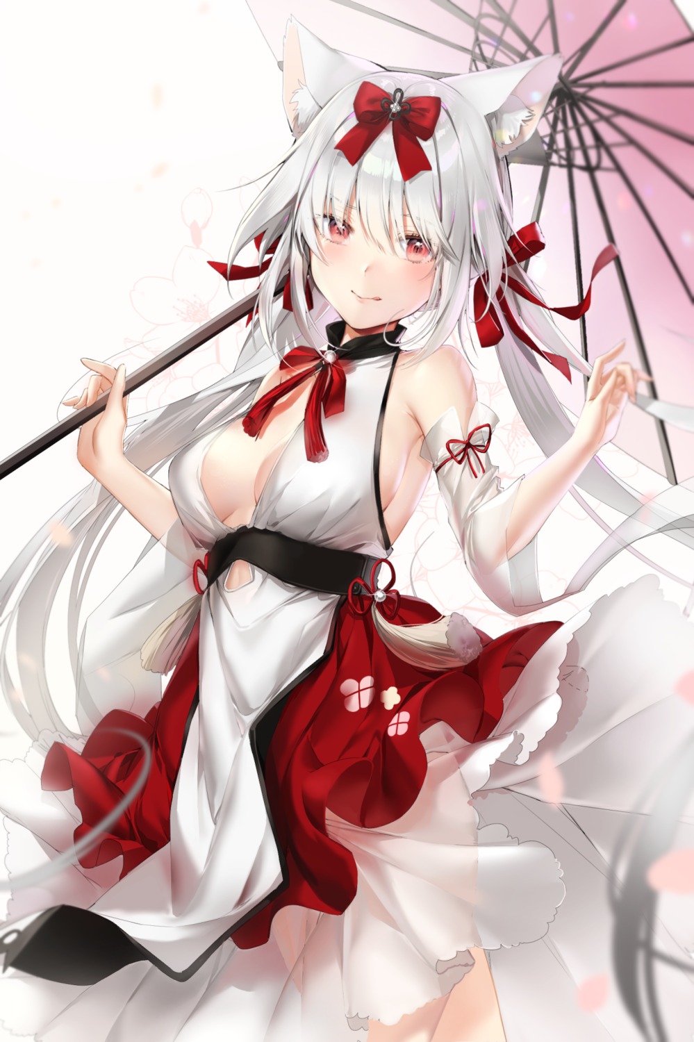 animal_ears azur_lane myo_ne no_bra see_through umbrella yukikaze_(azur_lane)