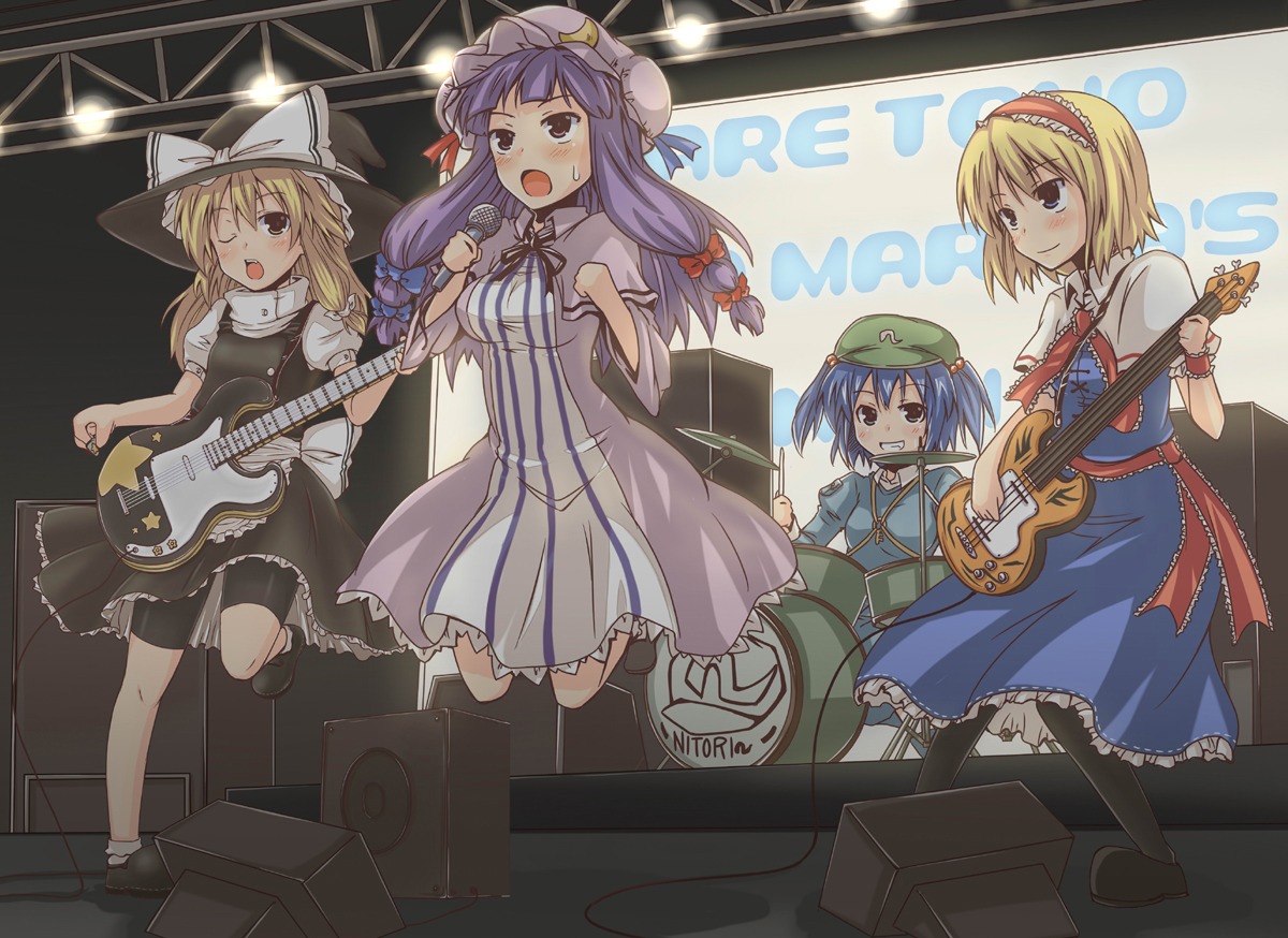 alice_margatroid bike_shorts guitar kawashiro_nitori kirisame_marisa patchouli_knowledge rock_heart touhou