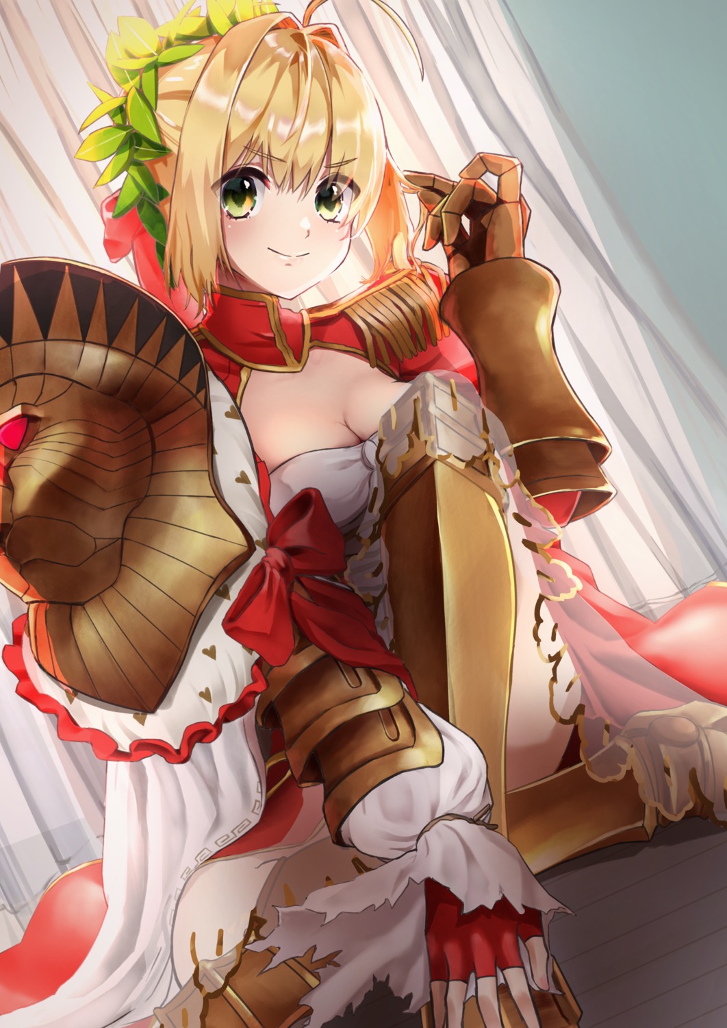 armor cleavage fate/grand_order oota_(monokuro--02) saber_extra see_through