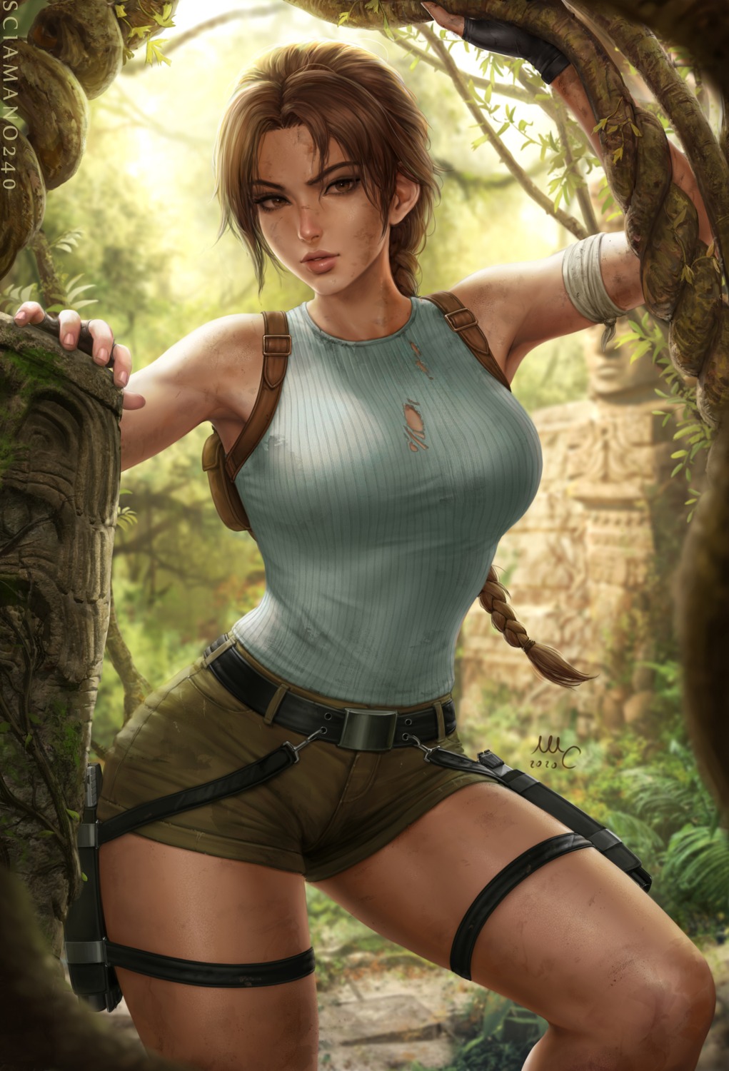 bandages garter gun lara_croft mirco_cabbia tomb_raider torn_clothes