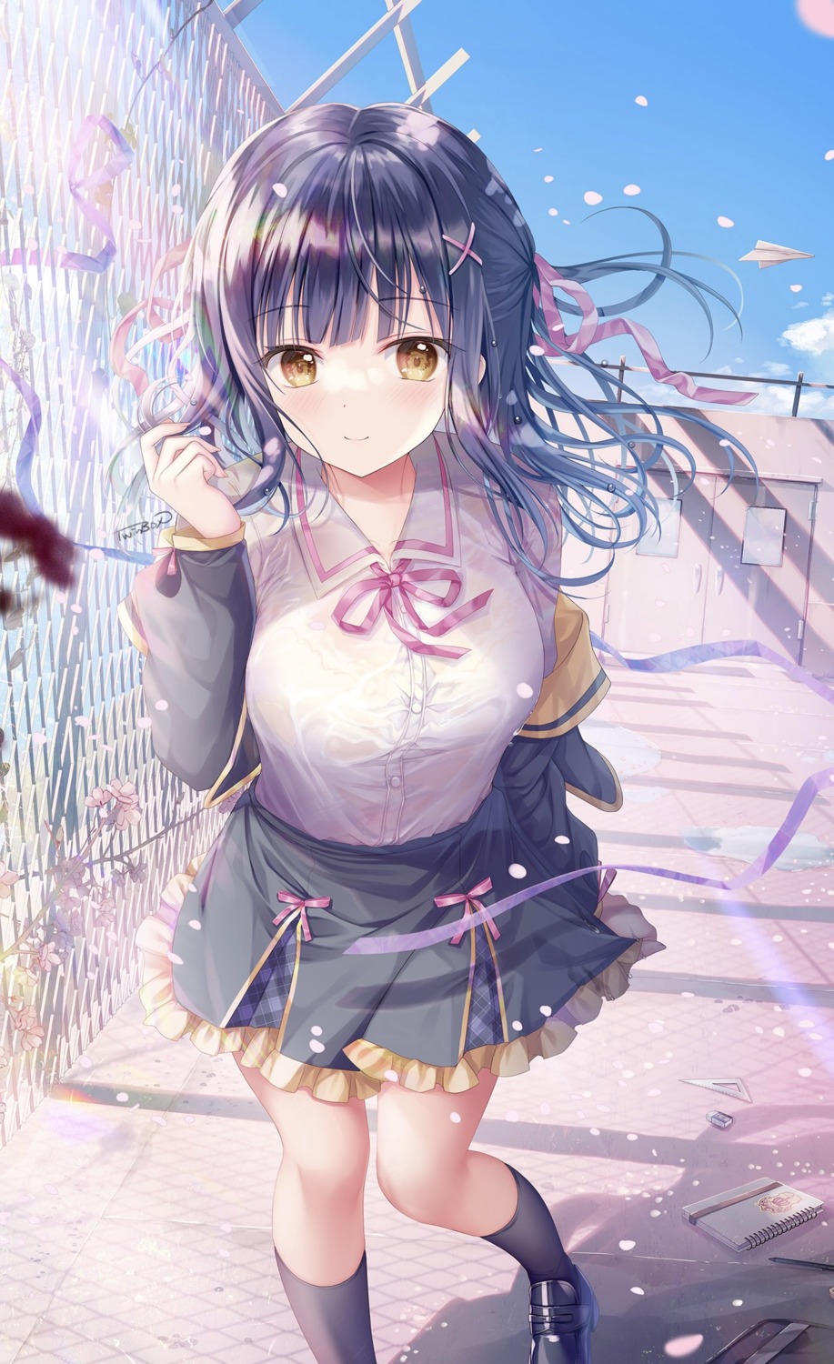 nanami_yuuno see_through seifuku twinbox twinbox_school wet_clothes