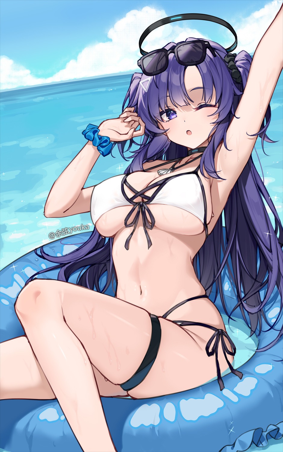 bikini blue_archive garter halo hayase_yuuka megane swimsuits yuxian_youka