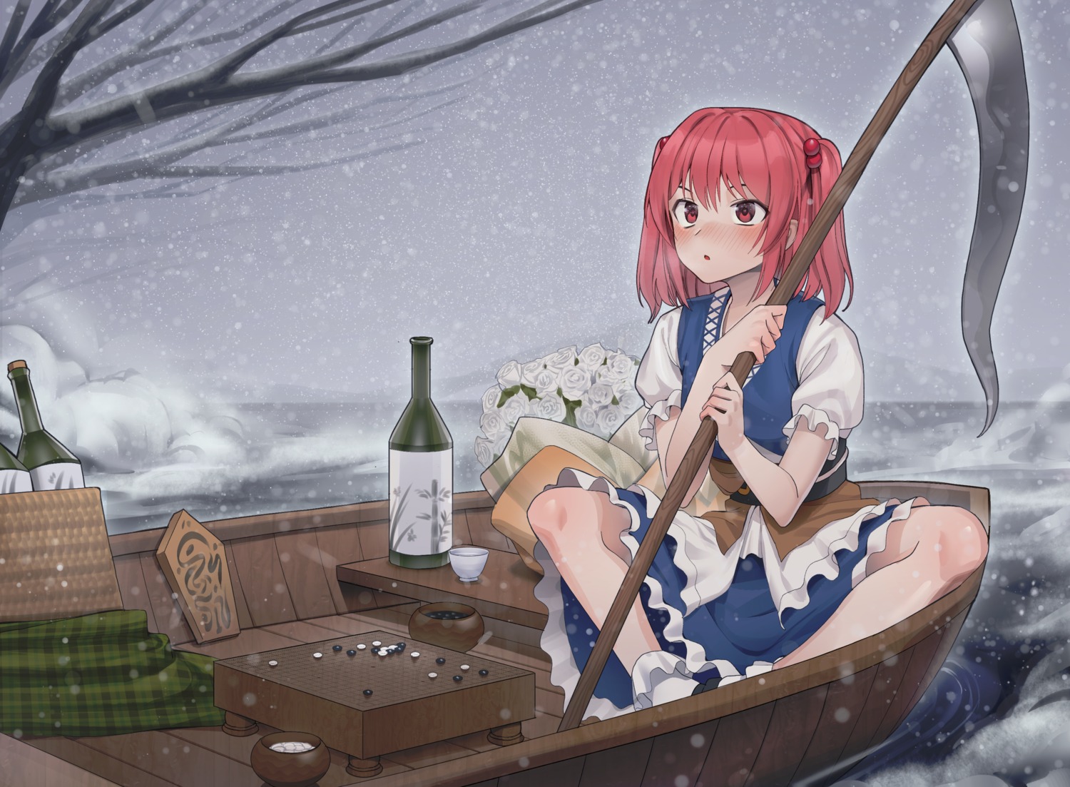 goback onozuka_komachi sake skirt_lift touhou weapon