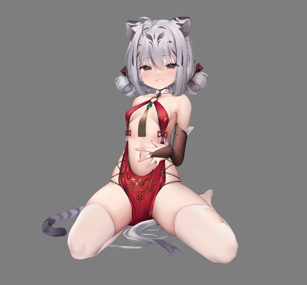 animal_ears chinadress loli no_bra tail taitai thighhighs torn_clothes transparent_png