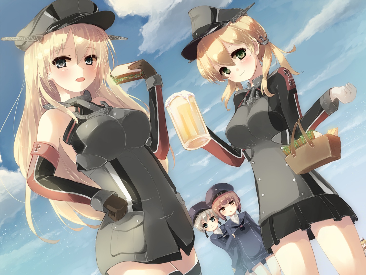 bismarck_(kancolle) gen-getsu i-8_(kancolle) kantai_collection prinz_eugen_(kancolle) thighhighs z1_leberecht_maass_(kancolle) z3_max_schultz_(kancolle)