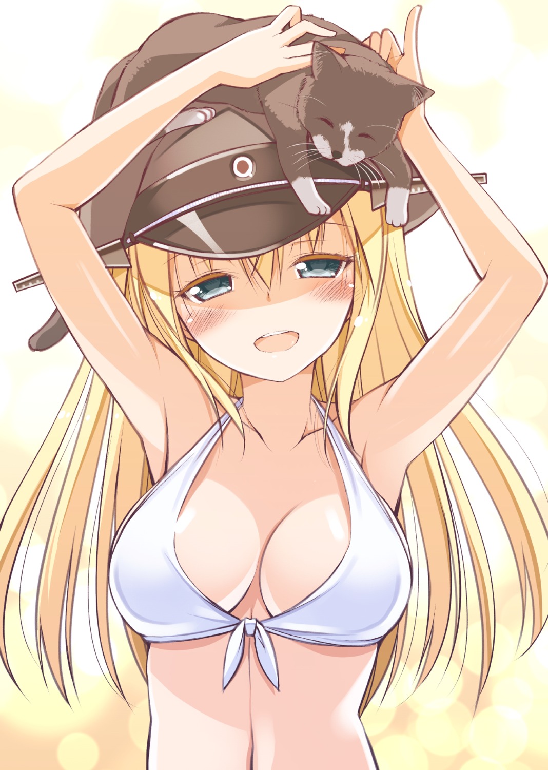 bikini_top bismarck_(kancolle) cleavage kantai_collection neko oota_yuuichi swimsuits