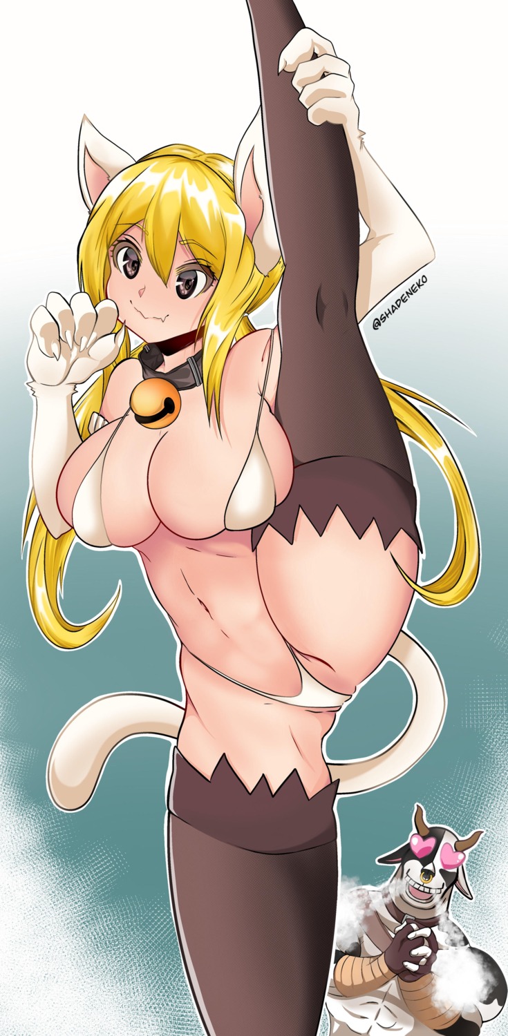 animal_ears bikini fairy_tail lucy_heartfilia nekomimi shadeneko swimsuits tail taurus_(fairy_tail) thighhighs thong