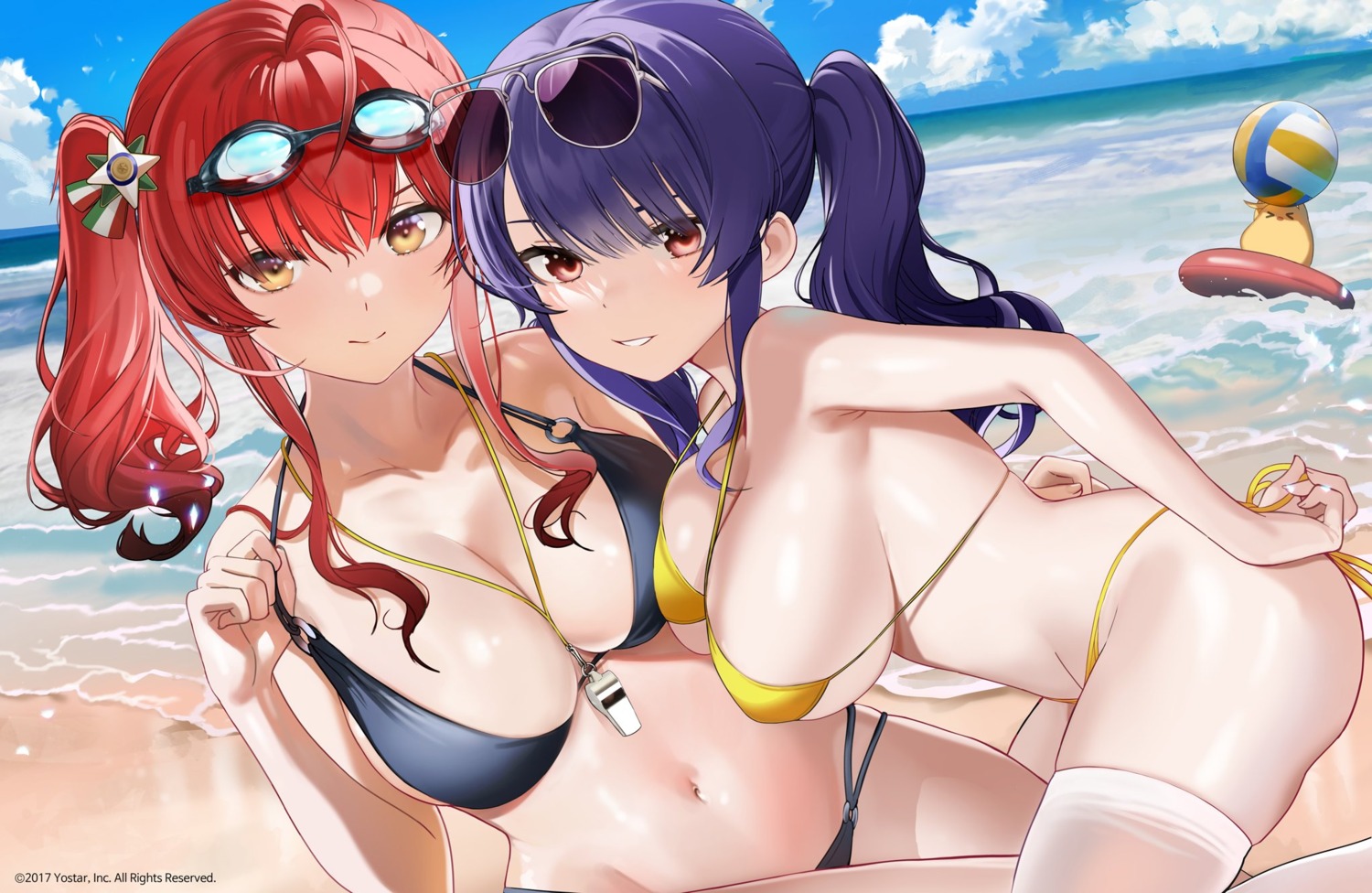 azur_lane bikini manjuu_(azur_lane) megane pola_(azur_lane) seicoh swimsuits thighhighs undressing zara_(azur_lane)