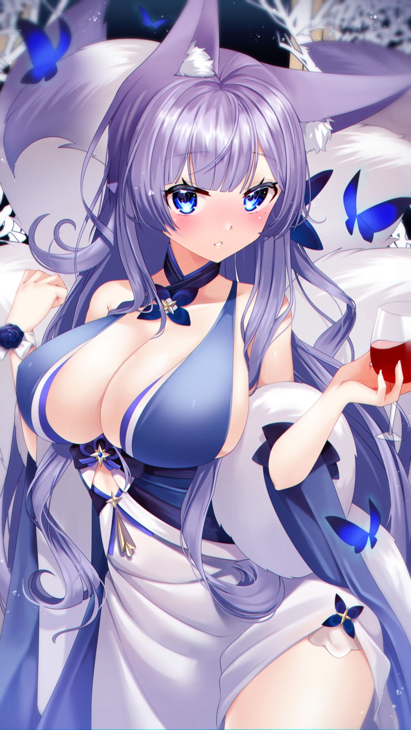 animal_ears azur_lane japanese_clothes kitsune no_bra seele0907 shinano_(azur_lane) tail