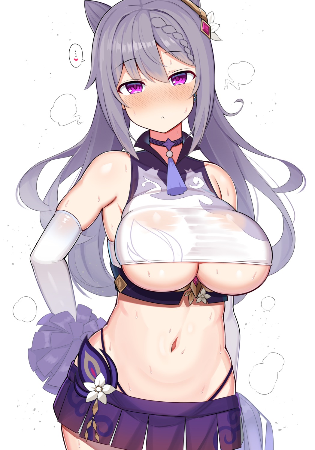 cheerleader genshin_impact jakko keqing no_bra pantsu see_through underboob wet wet_clothes