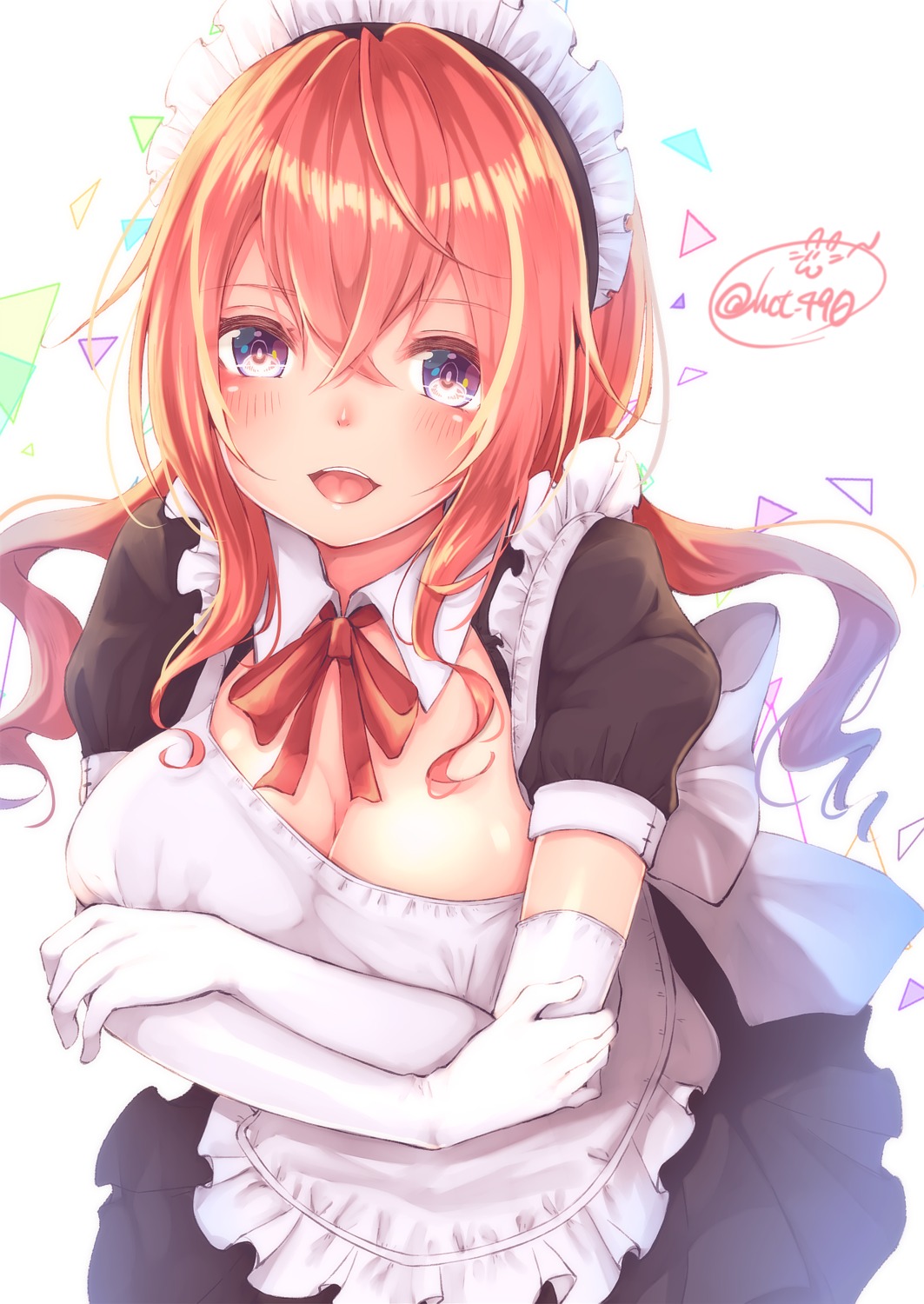 breast_hold chita_(ketchup) cleavage maid