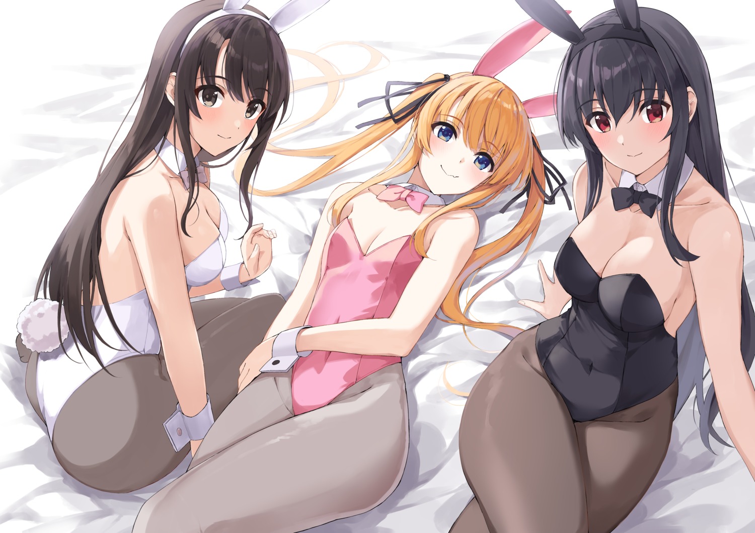 animal_ears bunny_ears bunny_girl kasumigaoka_utaha katou_megumi marie_(pixiv31942978) no_bra pantyhose saenai_heroine_no_sodatekata sawamura_spencer_eriri tail