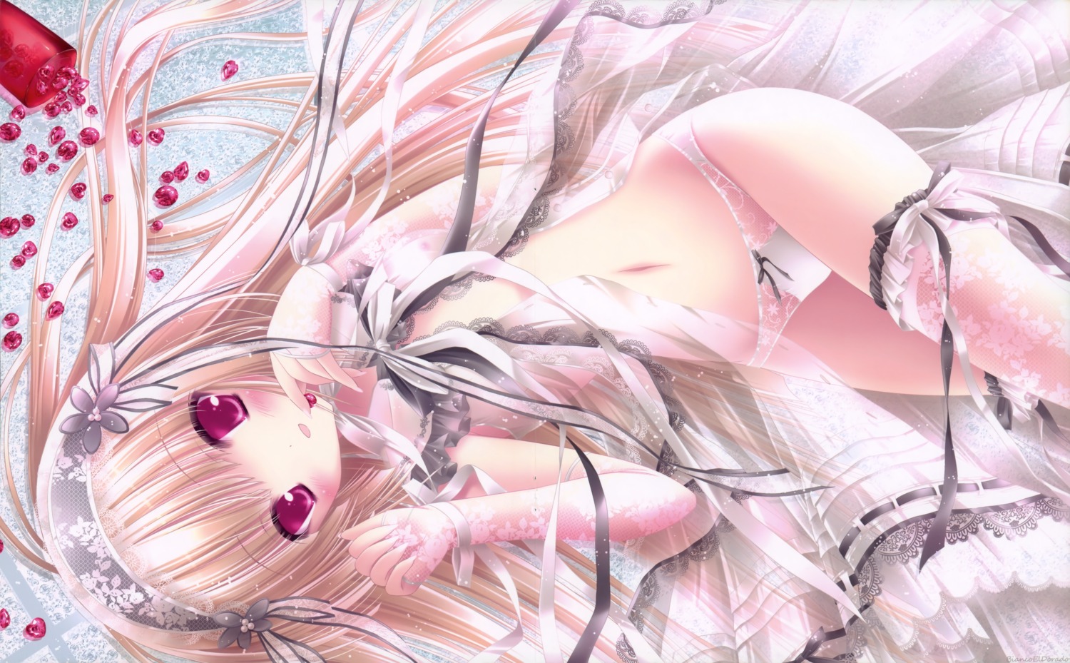 crease lingerie lolita_fashion nipples no_bra pantsu see_through thighhighs tinkerbell tinkle