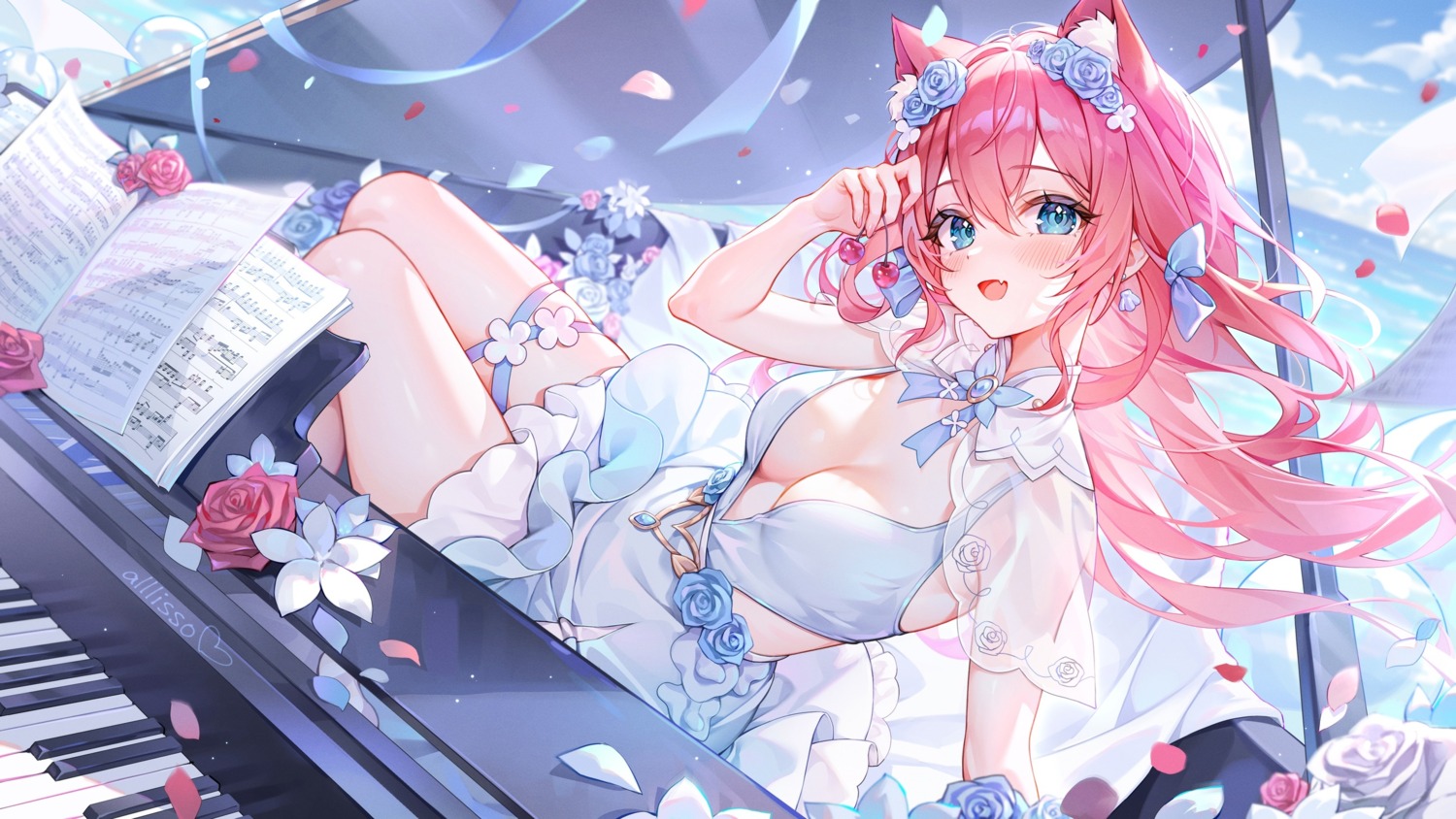 alllisso animal_ears dress garter indie_virtual_youtuber no_bra see_through sweetily wallpaper