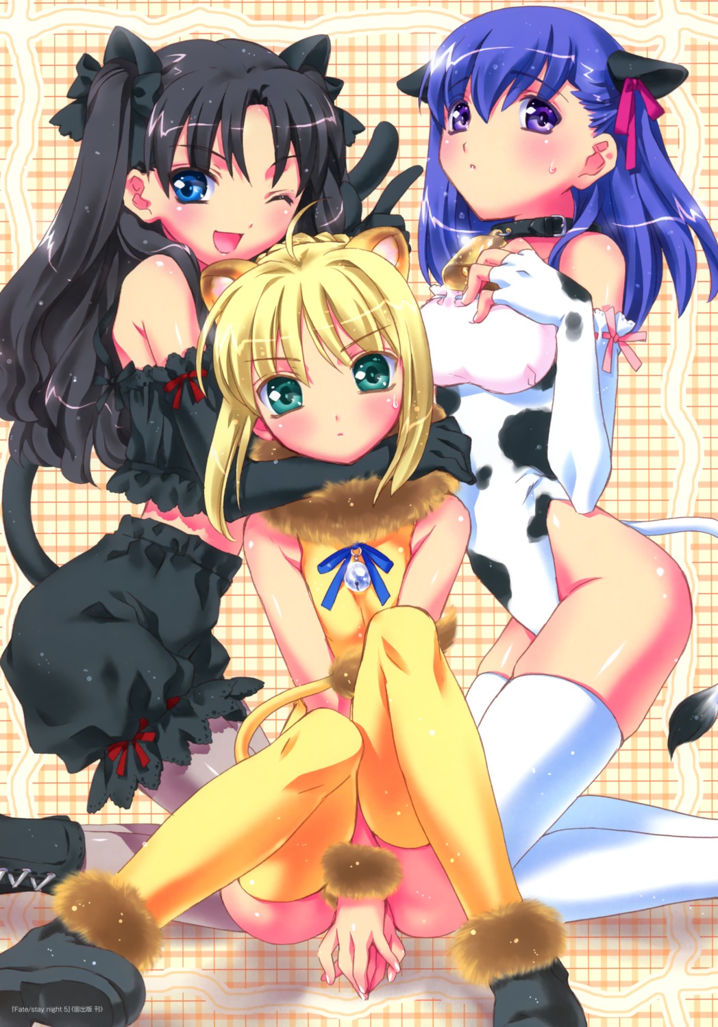 animal_ears bloomers breast_hold fate/stay_night kamiya_maneki leotard matou_sakura nekomimi saber tail thighhighs toosaka_rin