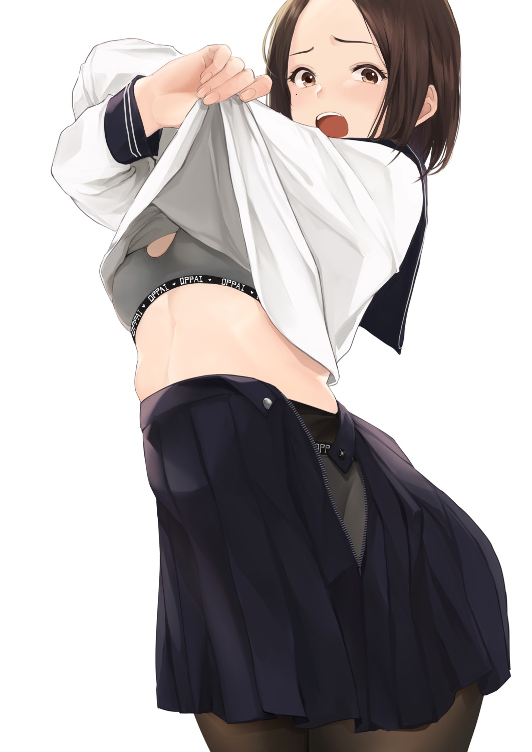 akito_(d30n26) bra pantsu pantyhose seifuku shirt_lift undressing wardrobe_malfunction