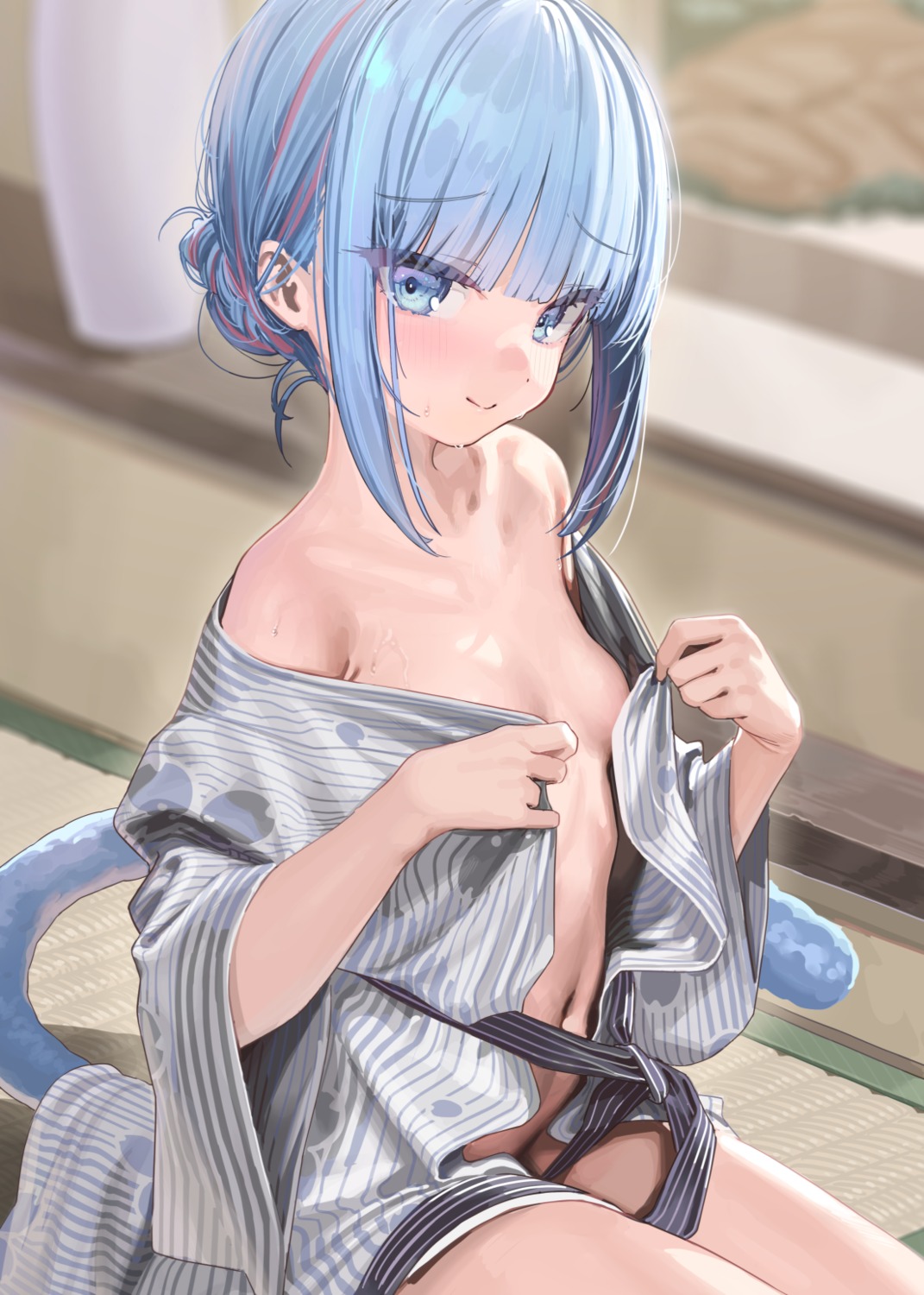 kanzarin loli no_bra nopan open_shirt tail undressing yukata