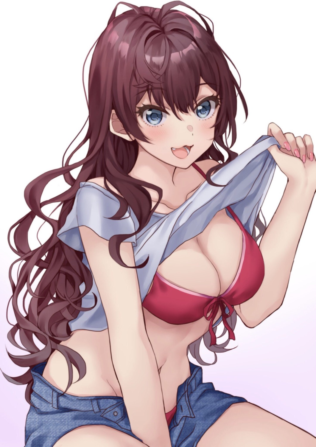 bikini cleavage hamu_(plot_sy) ichinose_shiki shirt_lift swimsuits the_idolm@ster the_idolm@ster_cinderella_girls undressing