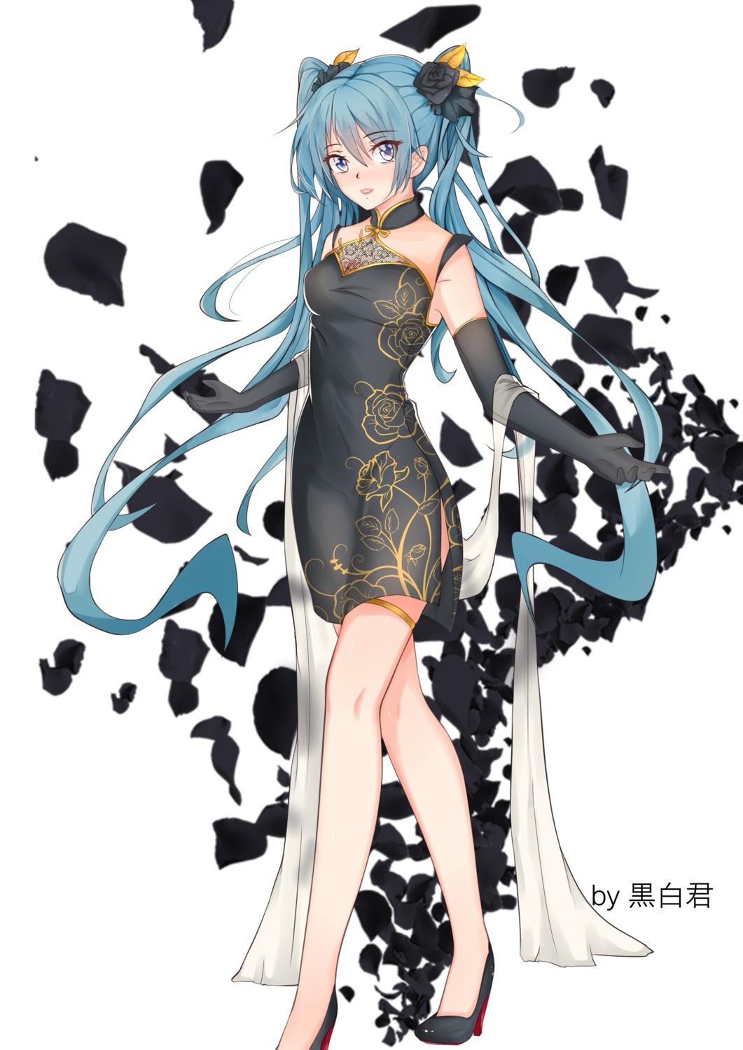 chinadress cleavage garter hatsune_miku heels see_through vocaloid xasyyy