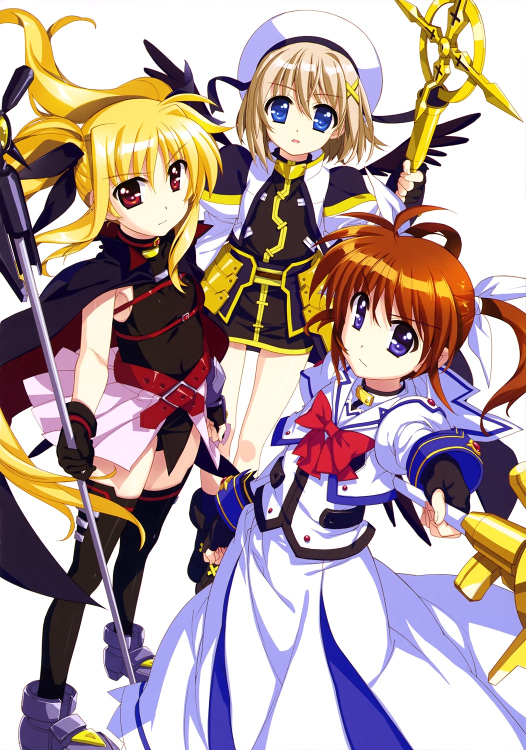 armor fate_testarossa fujima_takuya mahou_shoujo_lyrical_nanoha mahou_shoujo_lyrical_nanoha_a's pantsu takamachi_nanoha thighhighs uniform weapon yagami_hayate