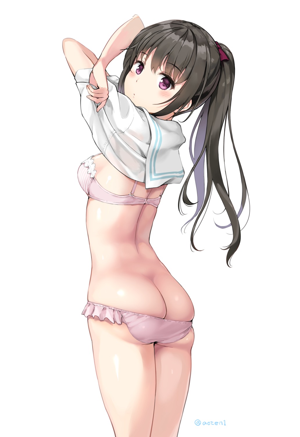 aoten ass bra pantsu panty_pull seifuku shirt_lift undressing