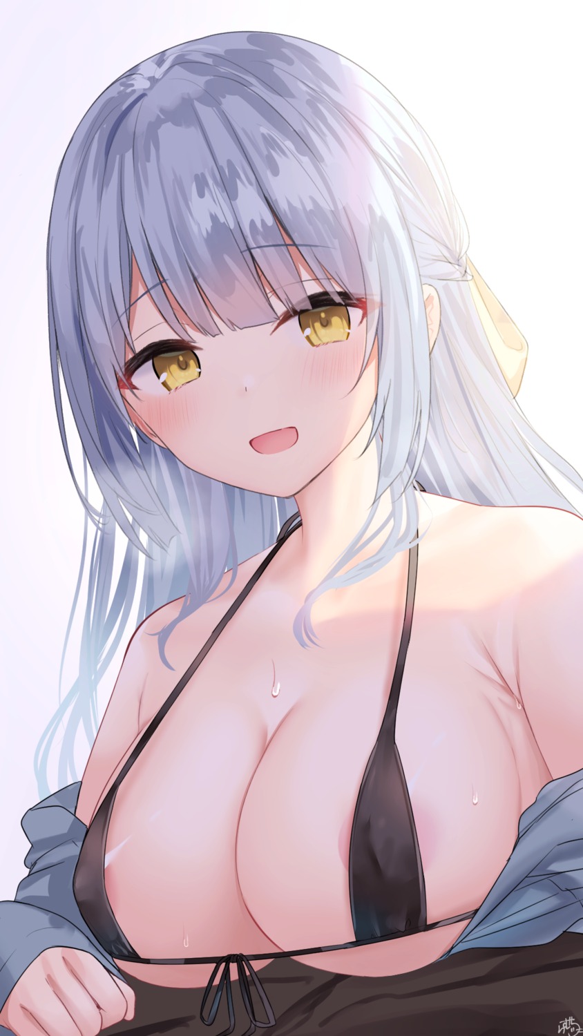 aogami-chan_(ramchi) areola bikini_top erect_nipples open_shirt ramchi swimsuits