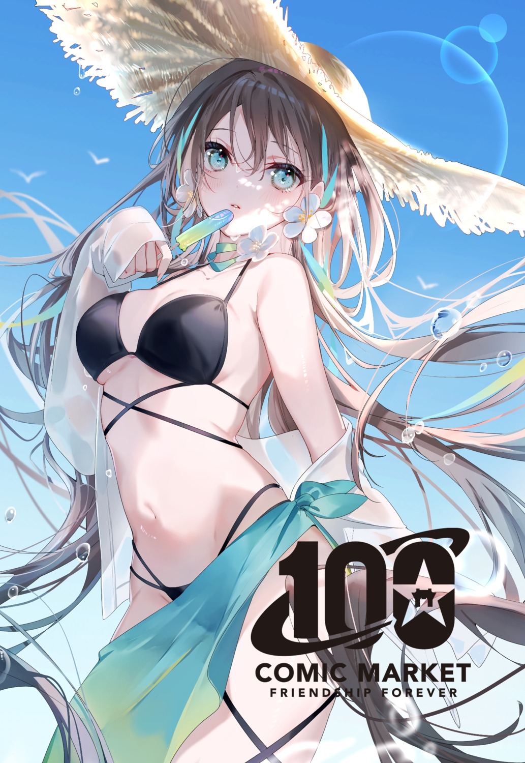 bikini garter miwano_ragu open_shirt see_through swimsuits wet wet_clothes