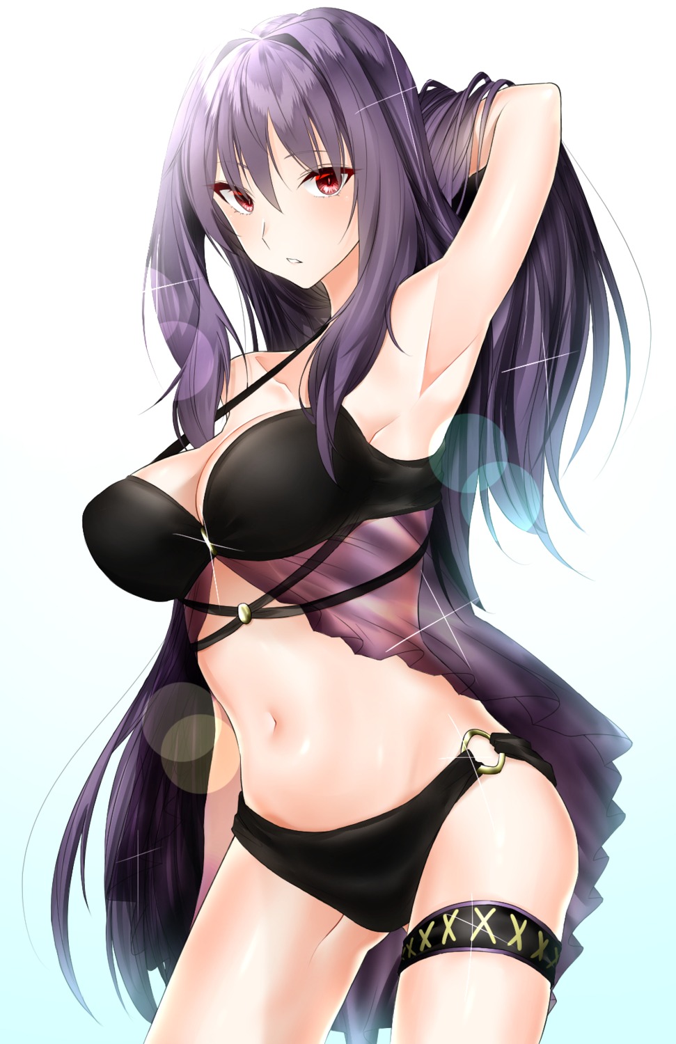 bikini cleavage fate/grand_order garter scathach_(fate/grand_order) see_through solo_(kaduki1kaduki) swimsuits