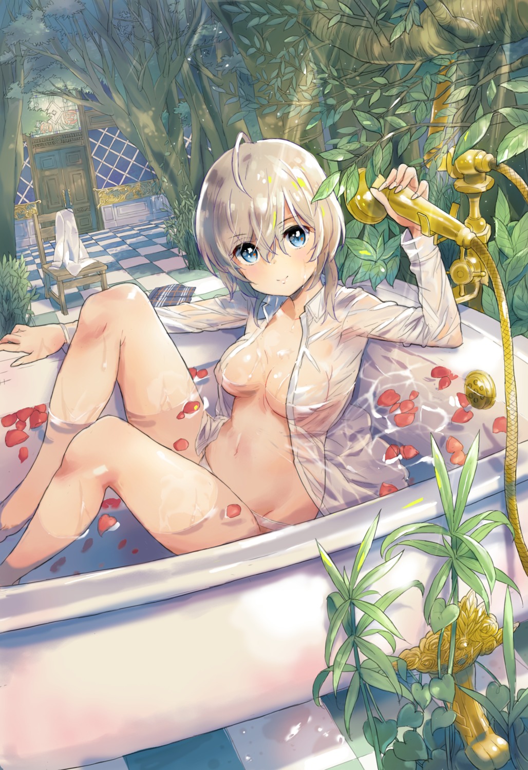 anastasia_(idolm@ster) bathing breasts open_shirt pantsu see_through tetsujin_momoko the_idolm@ster wet wet_clothes