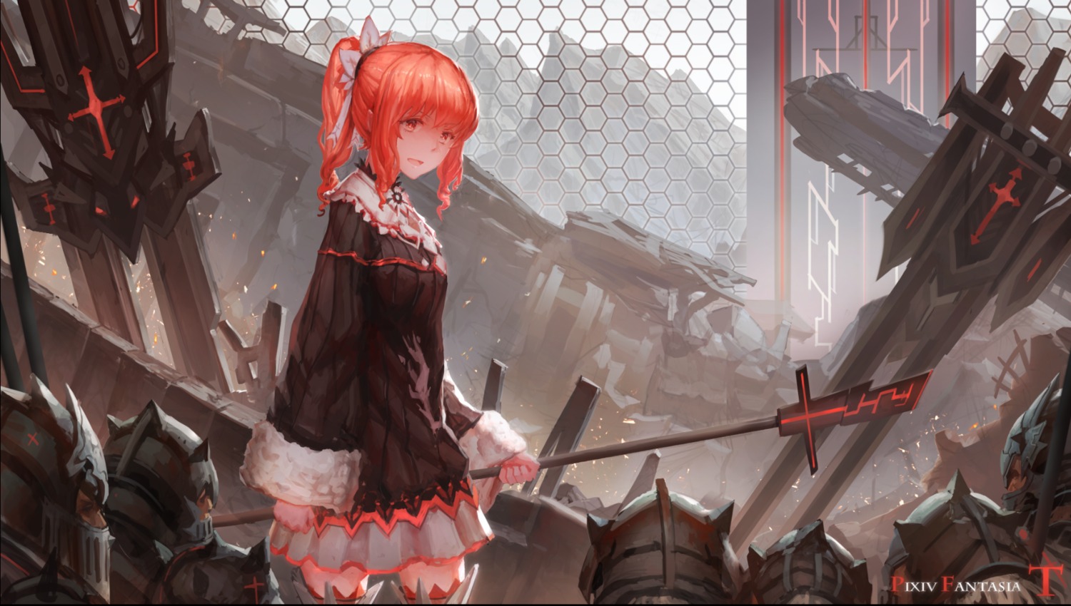 armor dress pixiv_fantasia pixiv_fantasia_t sword thighhighs weapon zxq