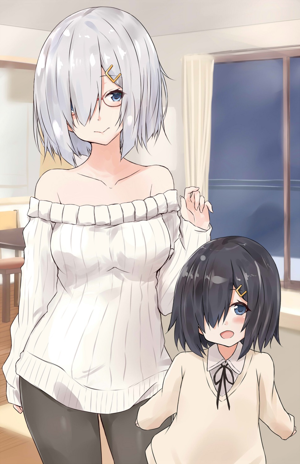 hamakaze_(kancolle) kantai_collection megane pantyhose saku_(kudrove) seifuku sweater