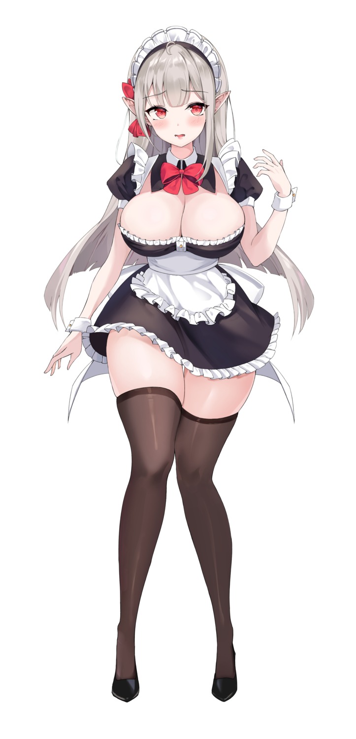 hido_(meori_apu_da) maid no_bra pointy_ears thighhighs