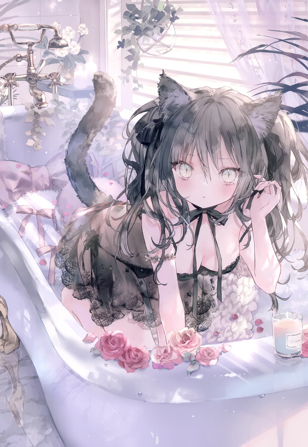 animal_ears lingerie meroremo nekomimi onineko pantsu see_through string_panties tail