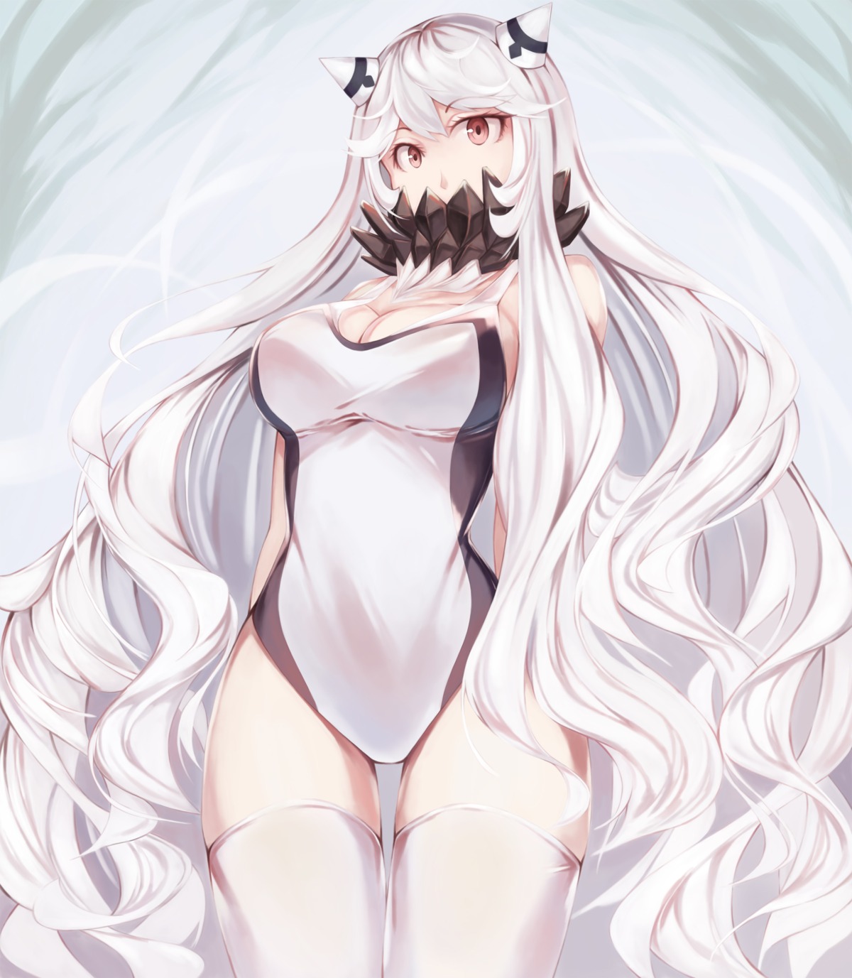 cleavage horns kantai_collection midway_hime swimsuits tagme thighhighs