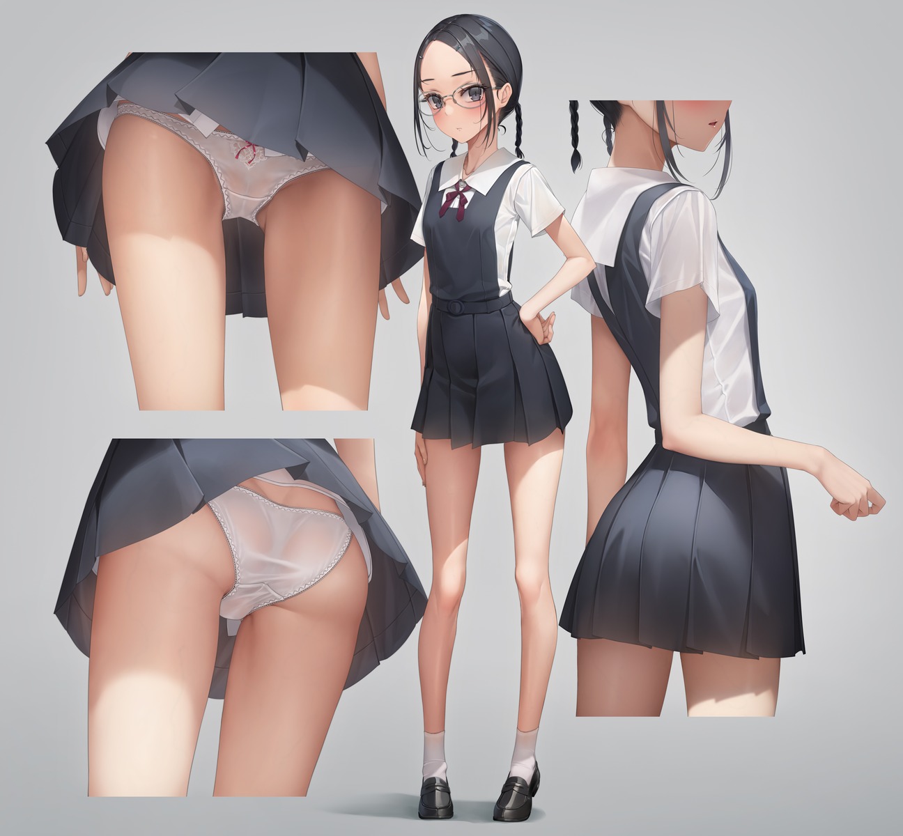 ass megane murakami_suigun pantsu see_through seifuku skirt_lift wet_clothes