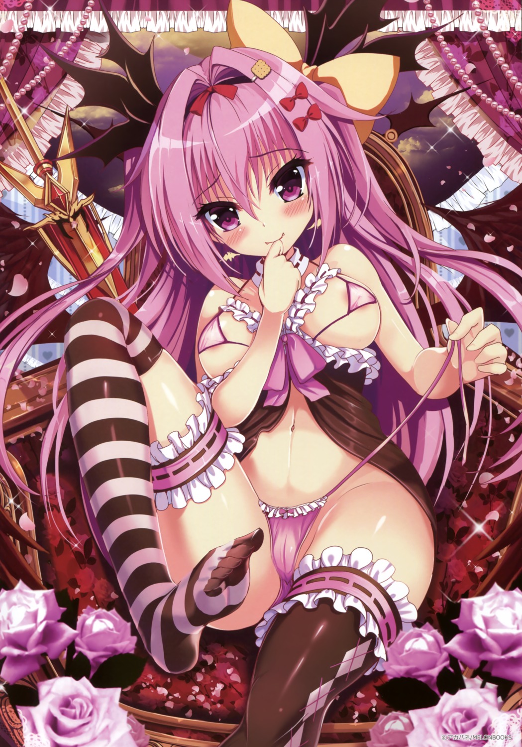 akabane_(zebrasmise) areola bra feet garter lingerie pantsu panty_pull string_panties thighhighs undressing