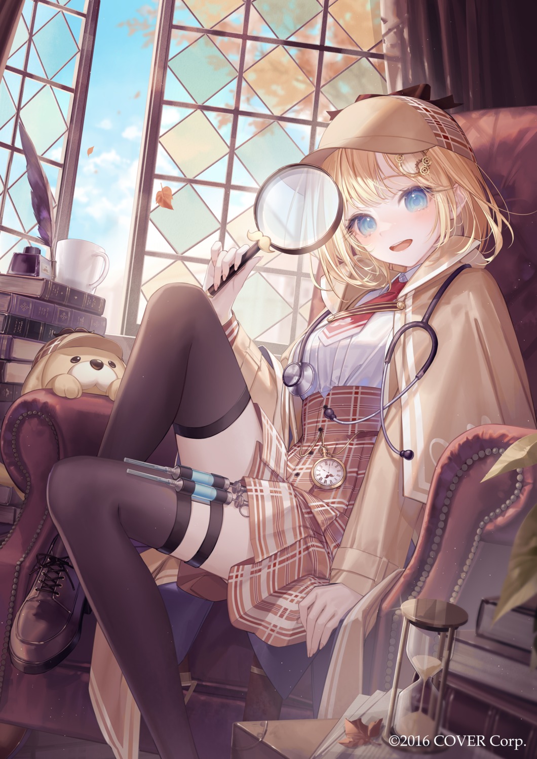 garter hololive hololive_english skirt_lift thighhighs watson_amelia yoggi_(stretchmen)