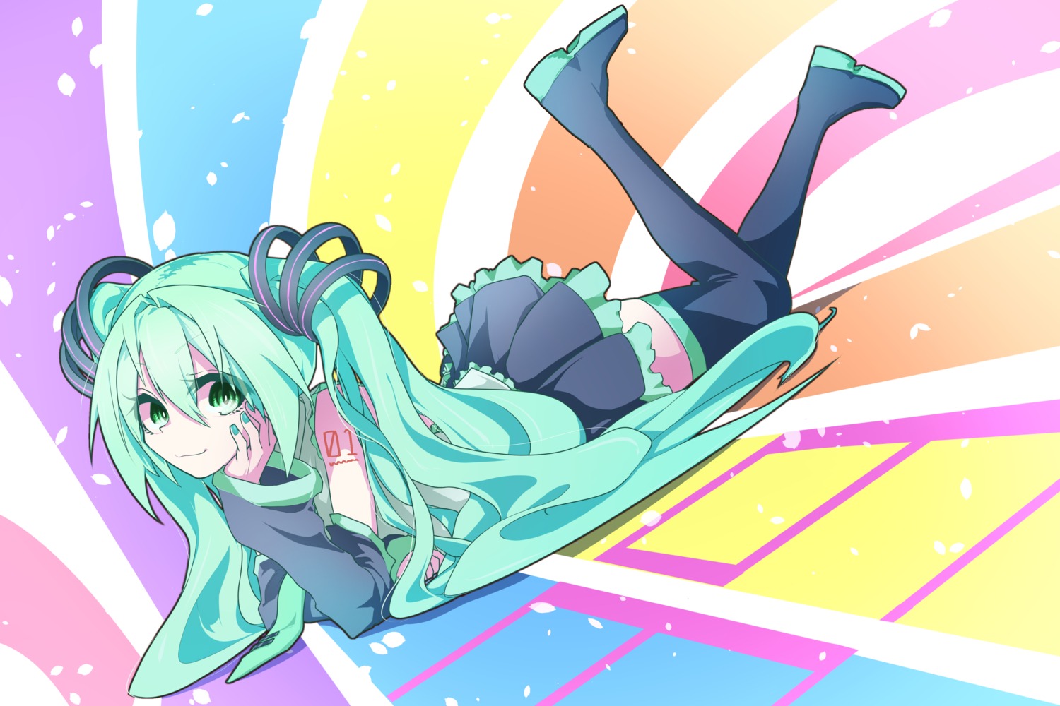 hatsune_miku jipponwazaari tattoo thighhighs vocaloid