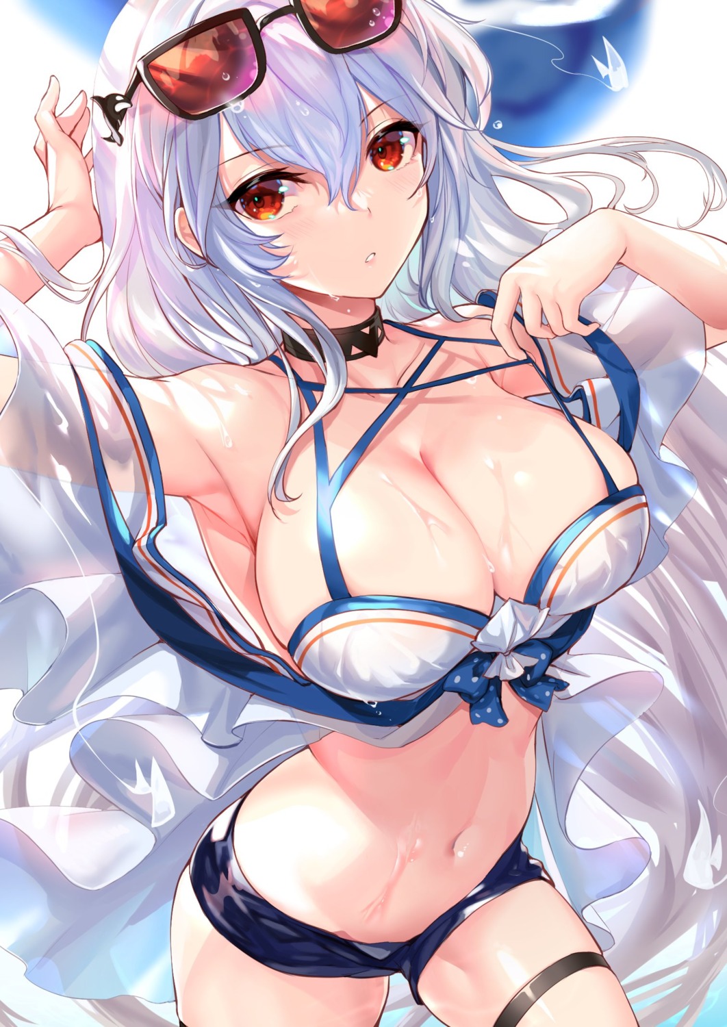 arknights bikini_top garter megane open_shirt see_through skadi_(arknights) spica_(spica_1510) swimsuits wet