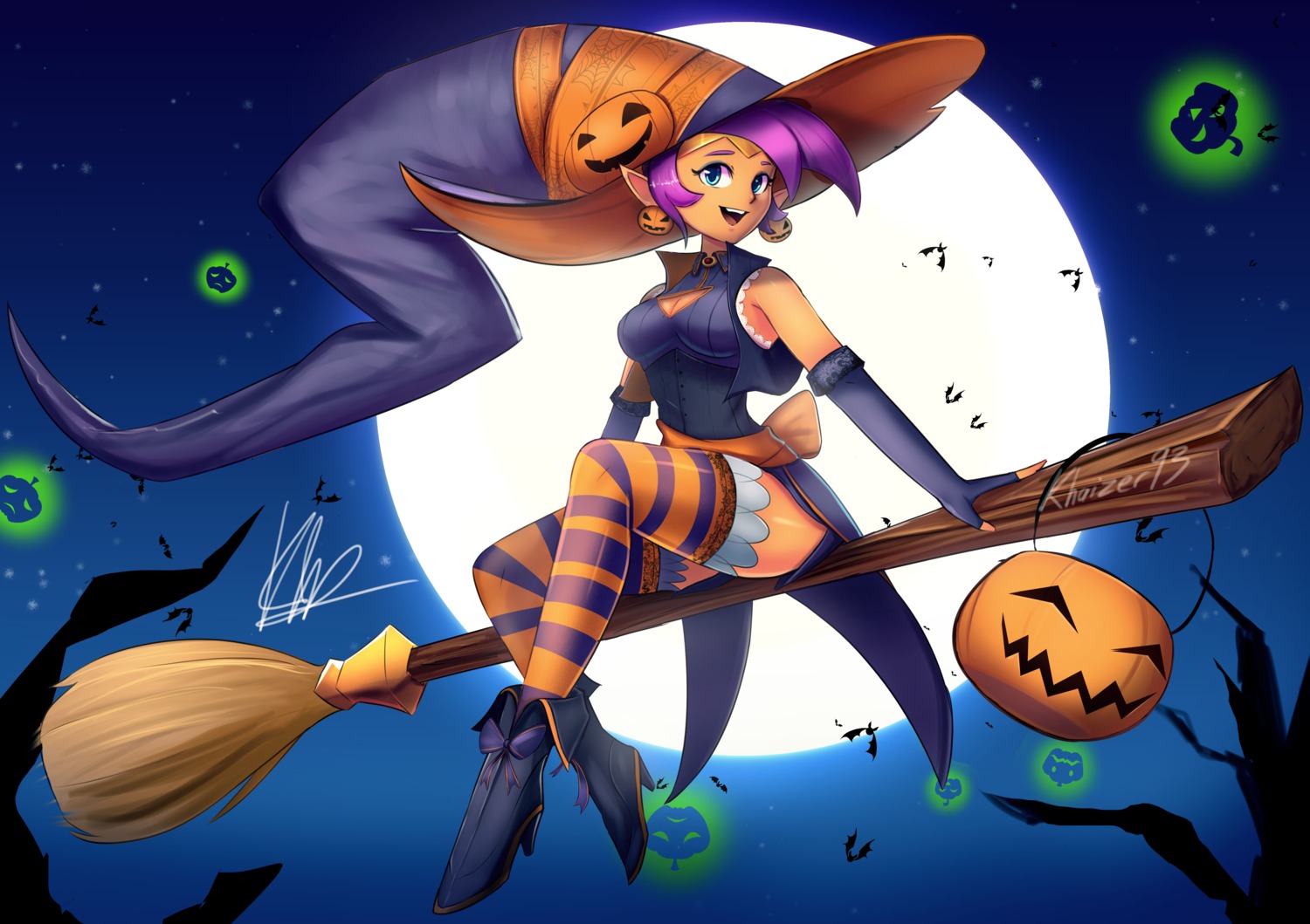 halloween heels khaizer pointy_ears shantae shantae_(character) skirt_lift thighhighs witch