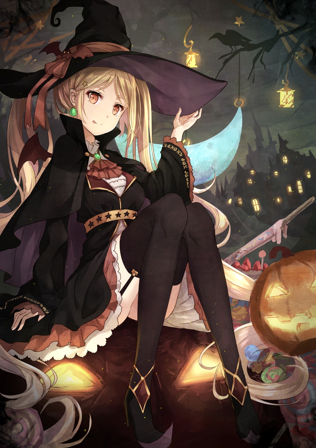 halloween heels rin_yuu skirt_lift torn_clothes witch