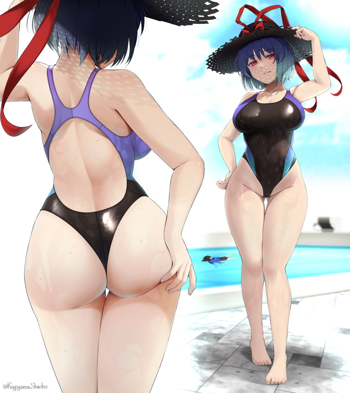 ass kagiyama_shachou nagae_iku swimsuits touhou wet