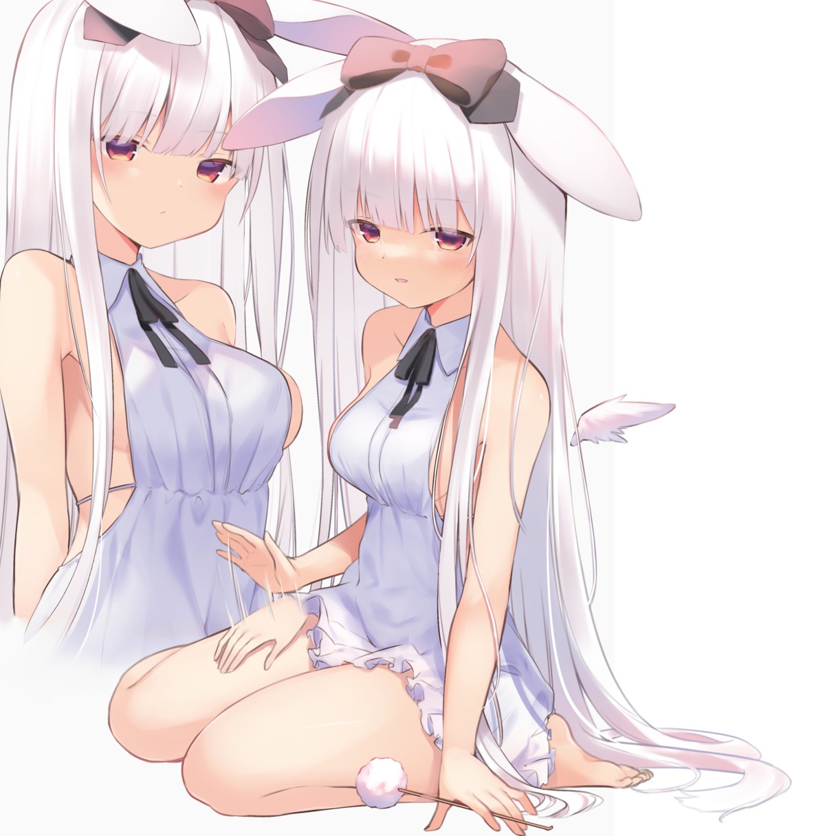 animal_ears bunny_ears dress no_bra usagimiko wings