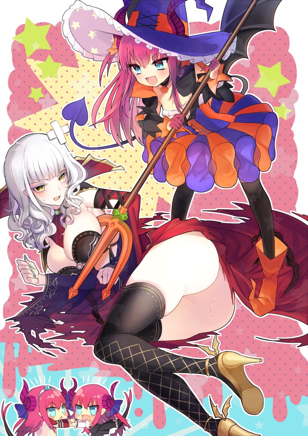 ass carmilla_(fate/grand_order) chibi elizabeth_bathory fate/grand_order horns kirie tail thighhighs wings