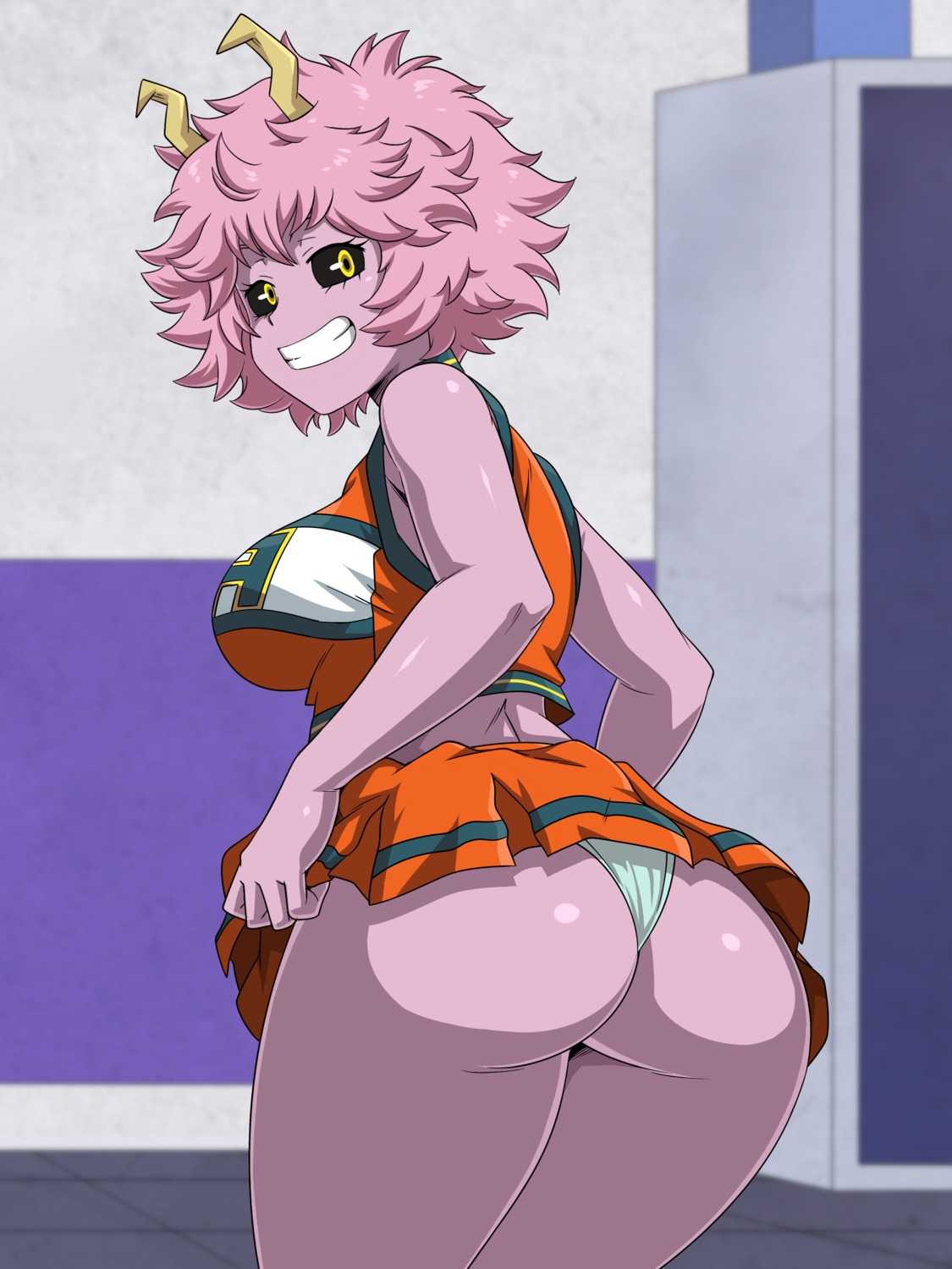 ashido_mina ass boku_no_hero_academia censored horns mino pantsu pussy skirt_lift thong