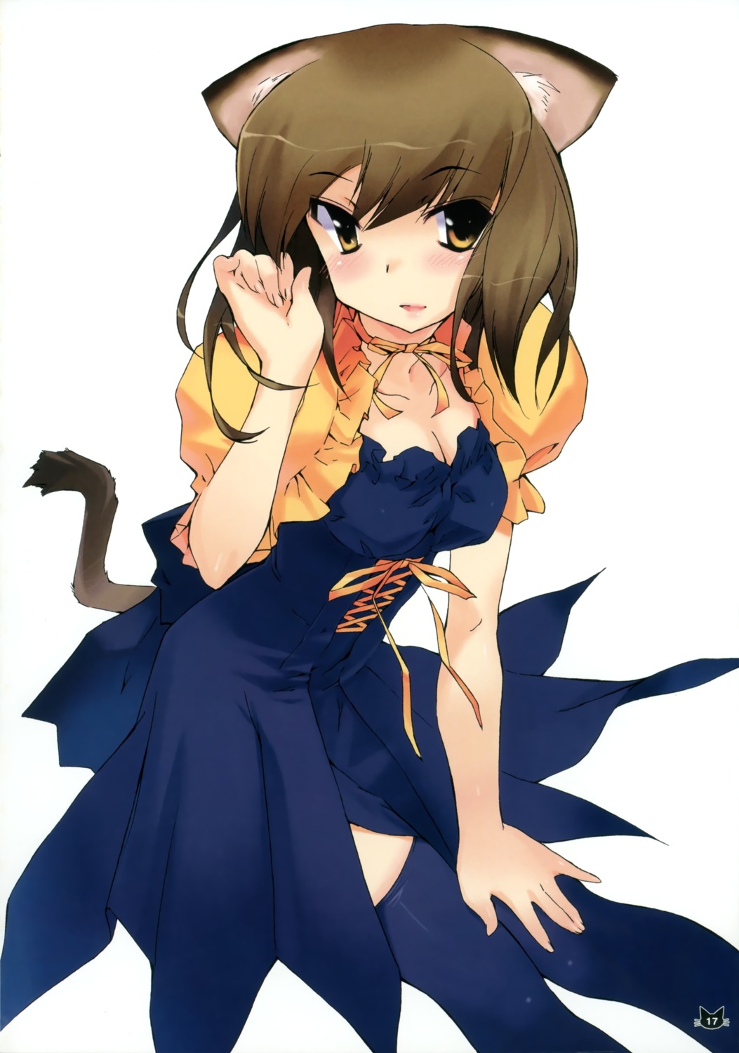 animal_ears inu nekomimi tail thighhighs waitress