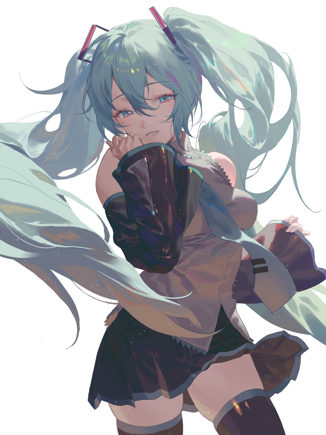 fajyobore hatsune_miku skirt_lift thighhighs vocaloid