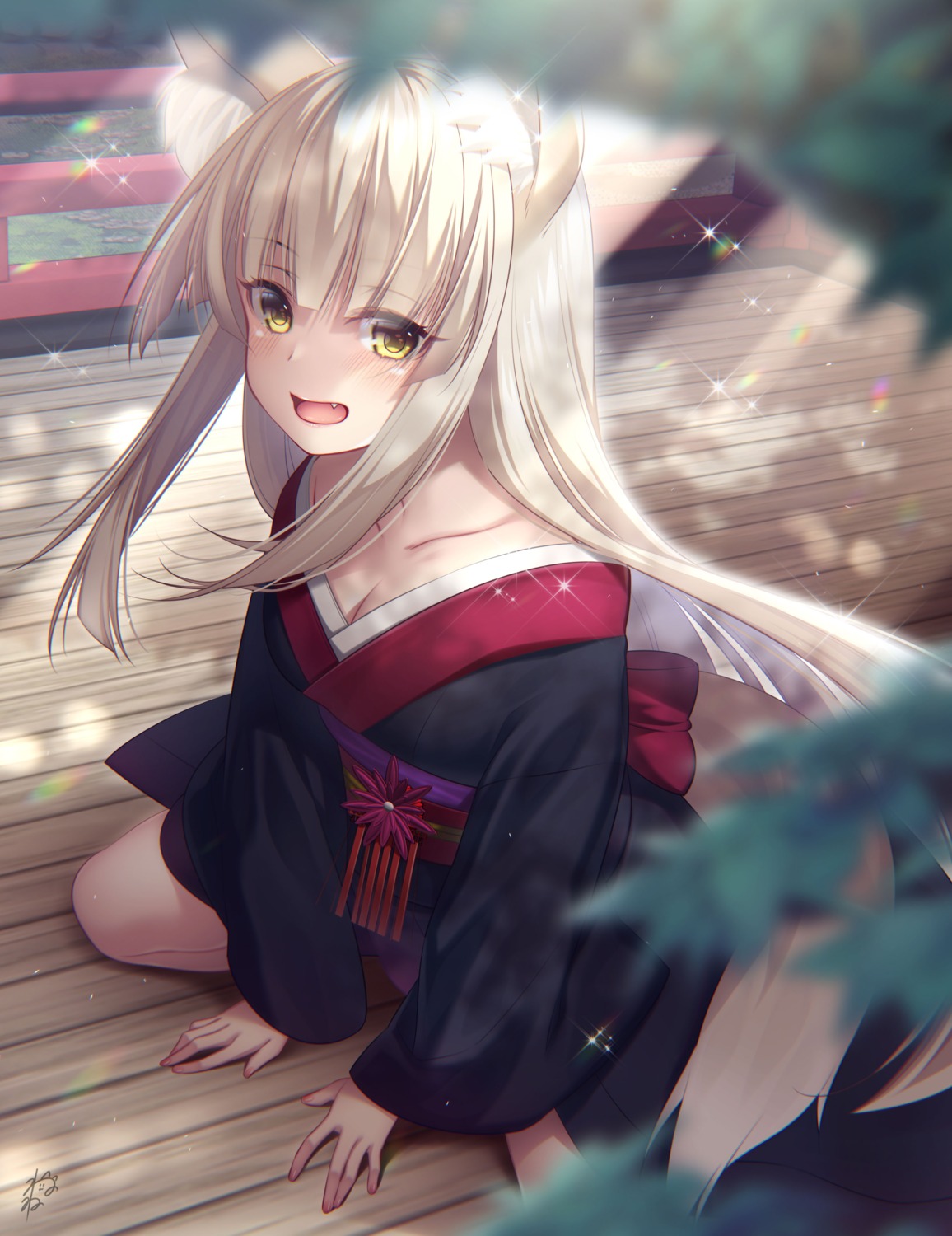 animal_ears cleavage kimono kitsune no_bra open_shirt suzuki_nene tail