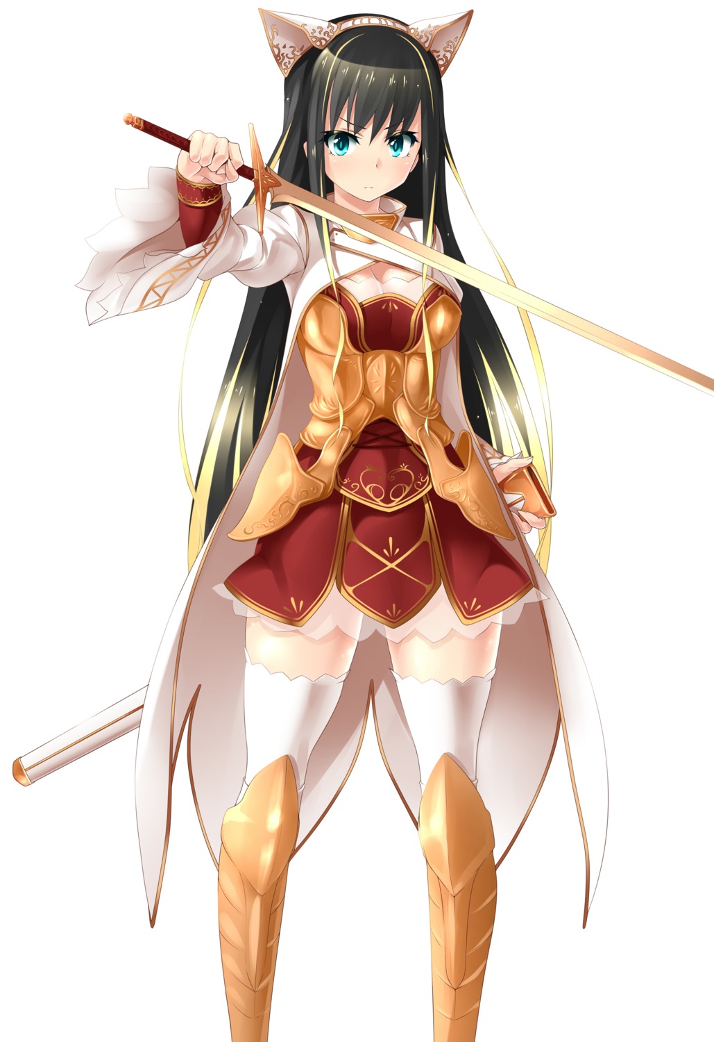armor cleavage orochi_itto see_through sword thighhighs
