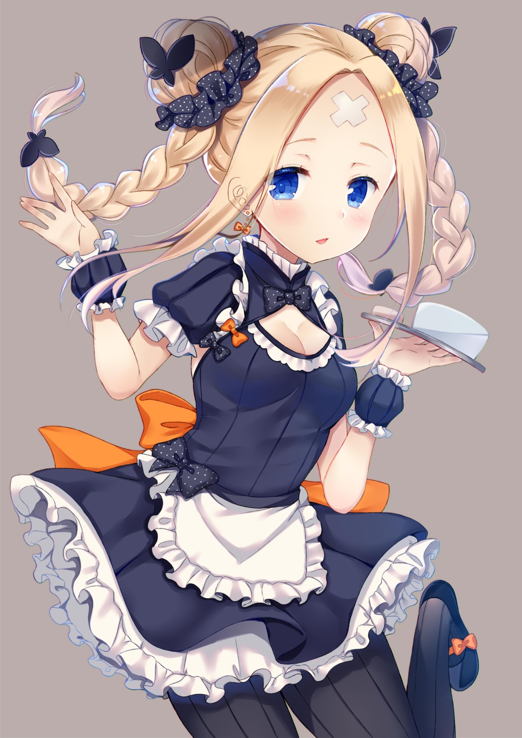 abigail_williams_(fate) bandaid cleavage fate/grand_order ko_yu maid pantyhose skirt_lift